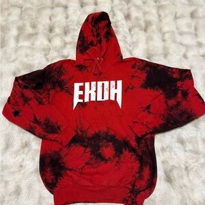 Red & Black Tie-Dye Hoodie with White Ekoh Logo